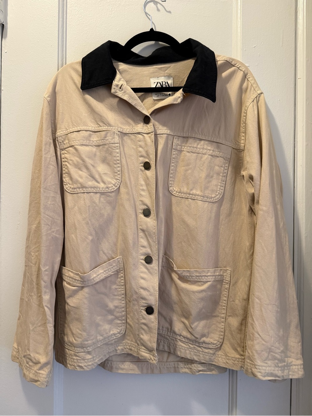 Zara Beige Utility Jacket with Black Collar